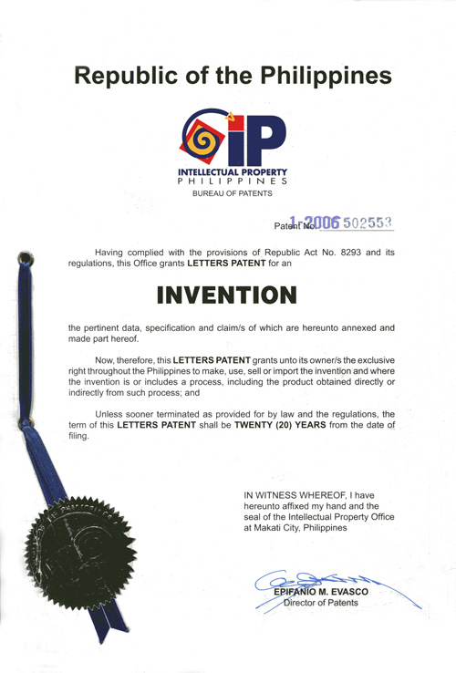 Philippines Patent Certificate