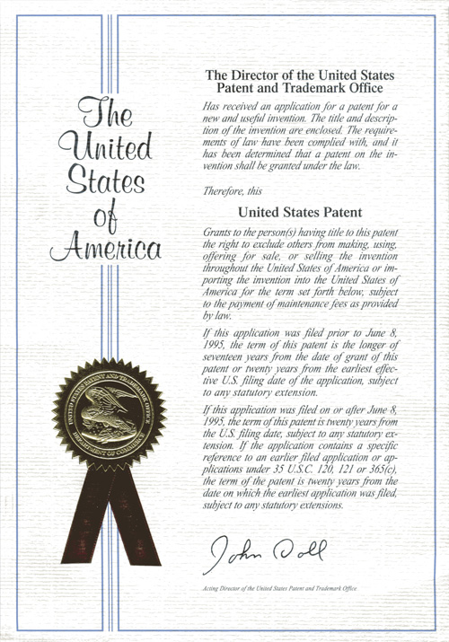The USA Patent Certificate